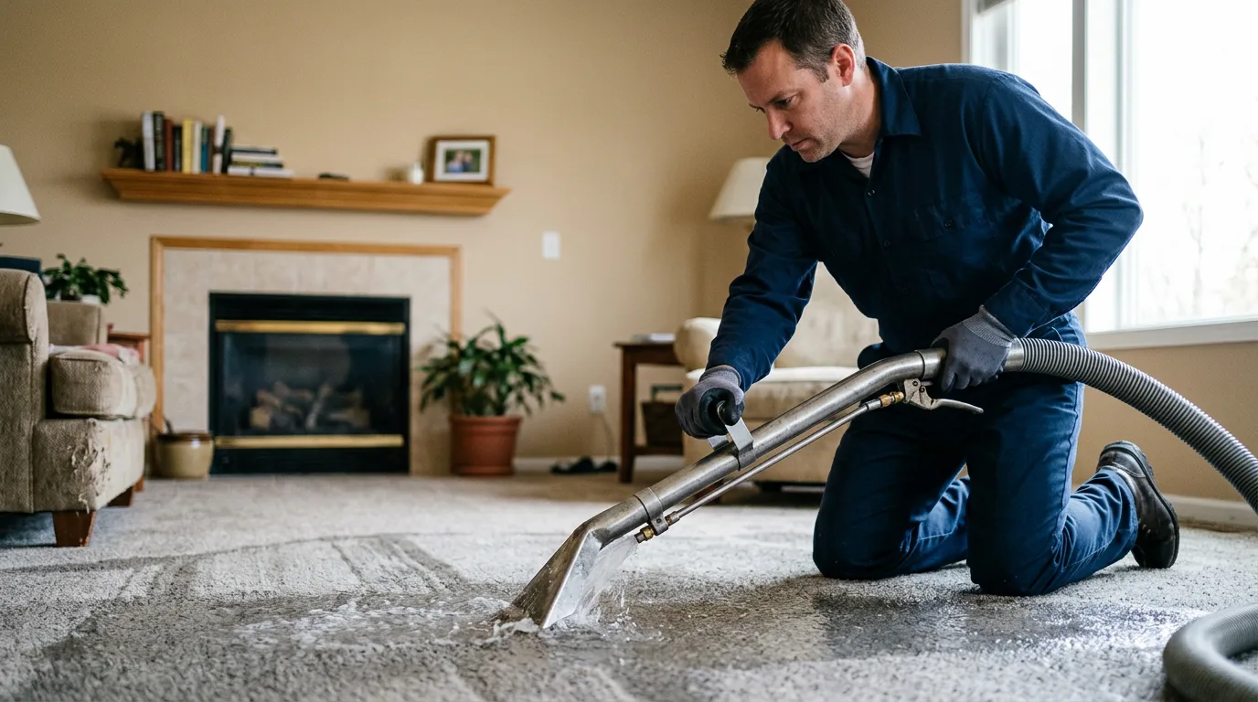Water damage restoration technician working near Darien, WI